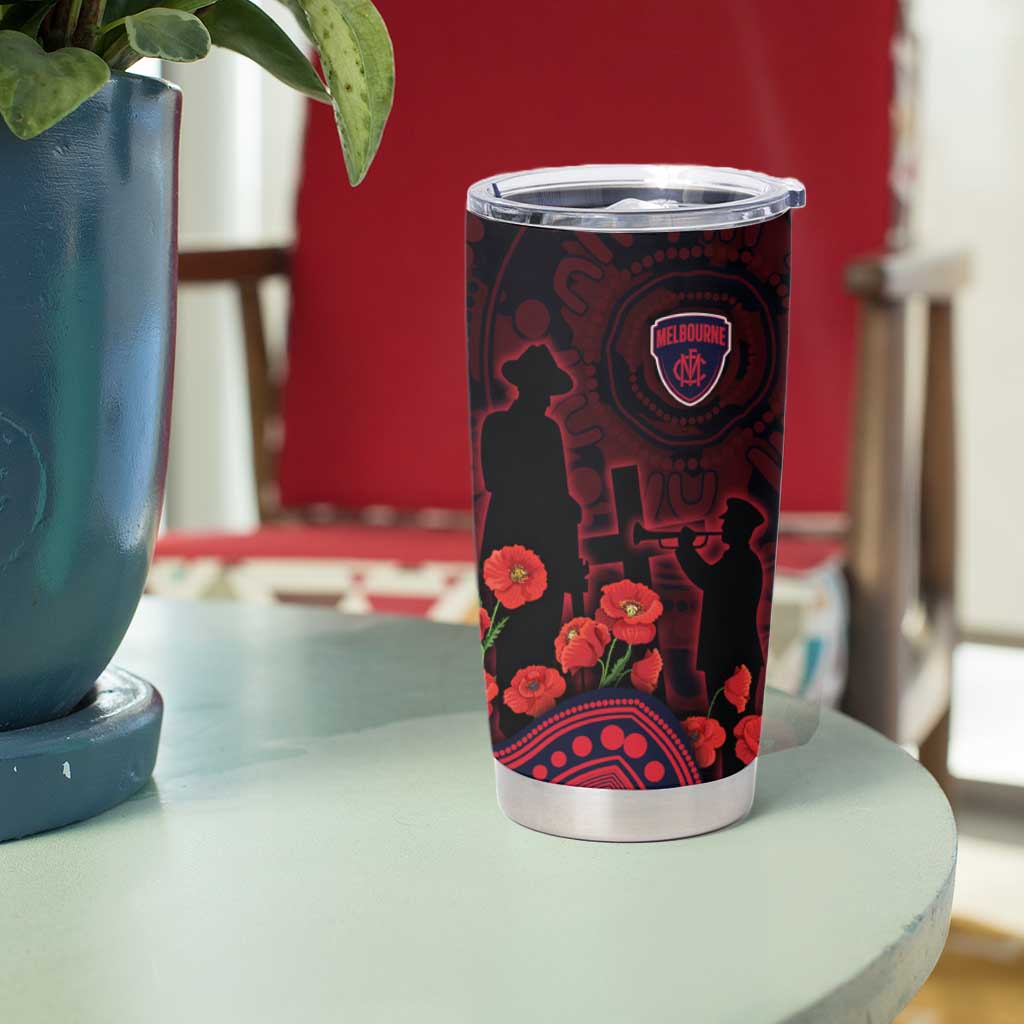 Melbourne Demons ANZAC Day Tumbler Cup Indigenous Dot Art with Poppy Flower Tribute