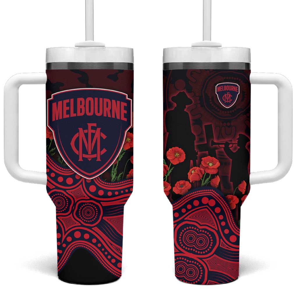 Melbourne Demons ANZAC Day Tumbler With Handle Indigenous Dot Art with Poppy Flower Tribute