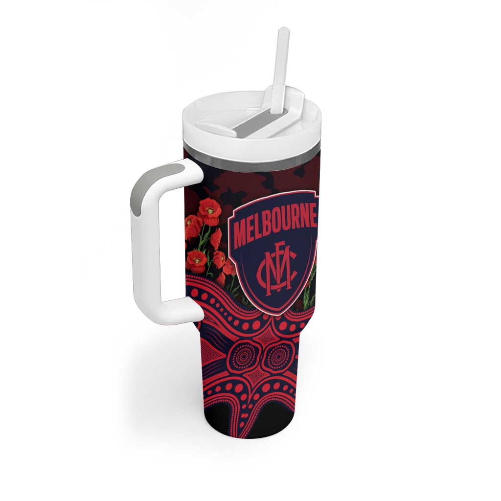Melbourne Demons ANZAC Day Tumbler With Handle Indigenous Dot Art with Poppy Flower Tribute