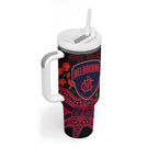 Melbourne Demons ANZAC Day Tumbler With Handle Indigenous Dot Art with Poppy Flower Tribute
