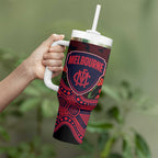 Melbourne Demons ANZAC Day Tumbler With Handle Indigenous Dot Art with Poppy Flower Tribute