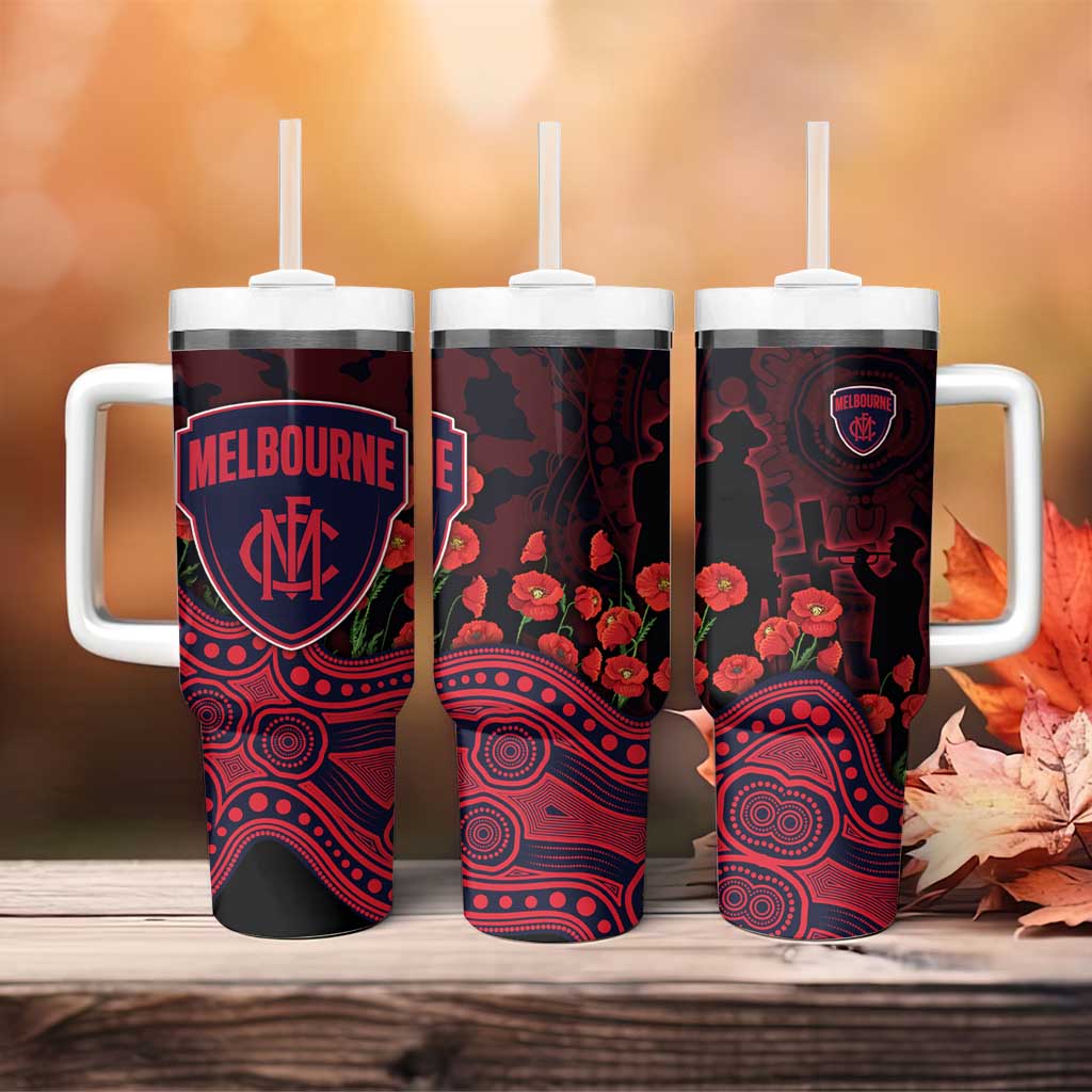Melbourne Demons ANZAC Day Tumbler With Handle Indigenous Dot Art with Poppy Flower Tribute