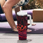 Melbourne Demons ANZAC Day Tumbler With Handle Indigenous Dot Art with Poppy Flower Tribute