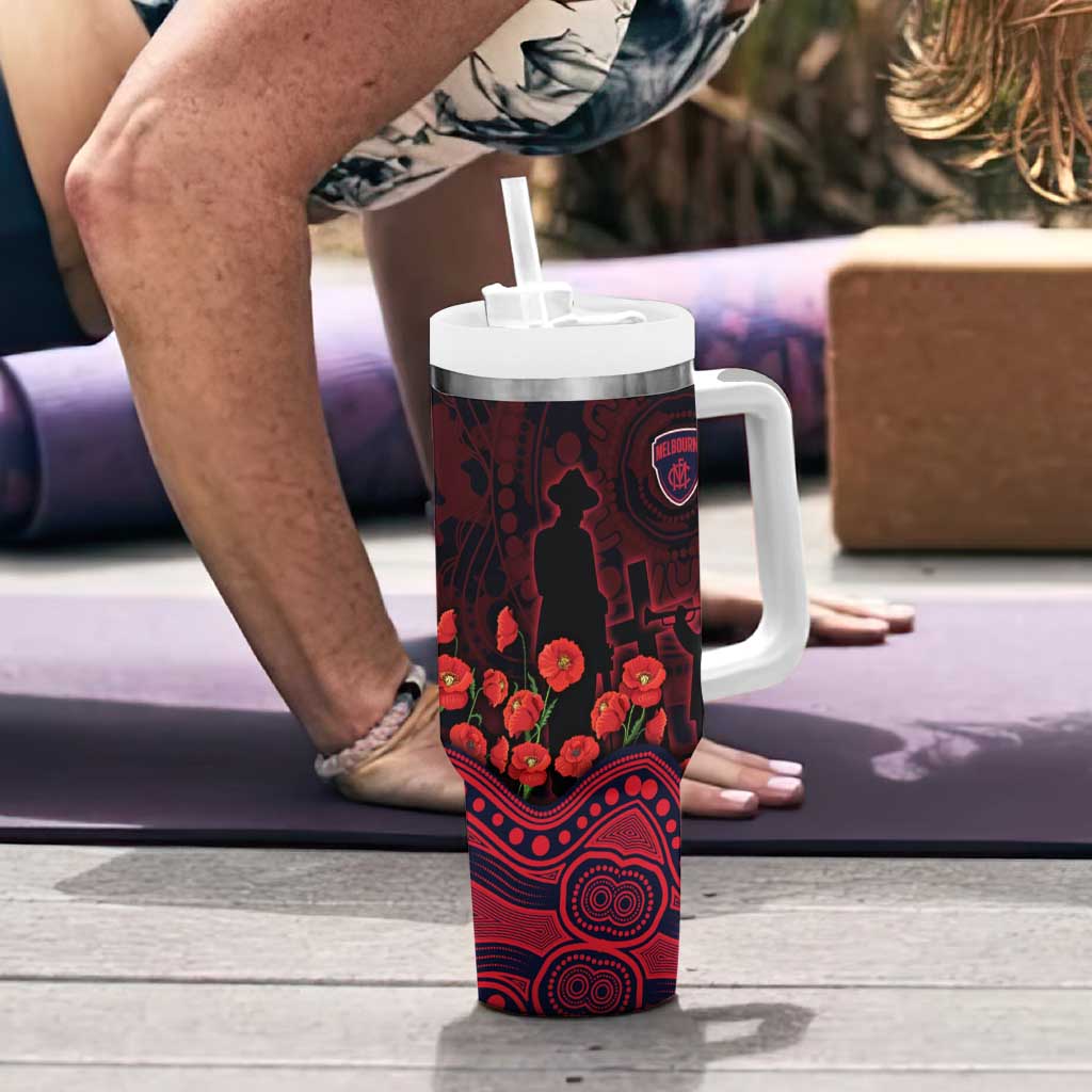 Melbourne Demons ANZAC Day Tumbler With Handle Indigenous Dot Art with Poppy Flower Tribute