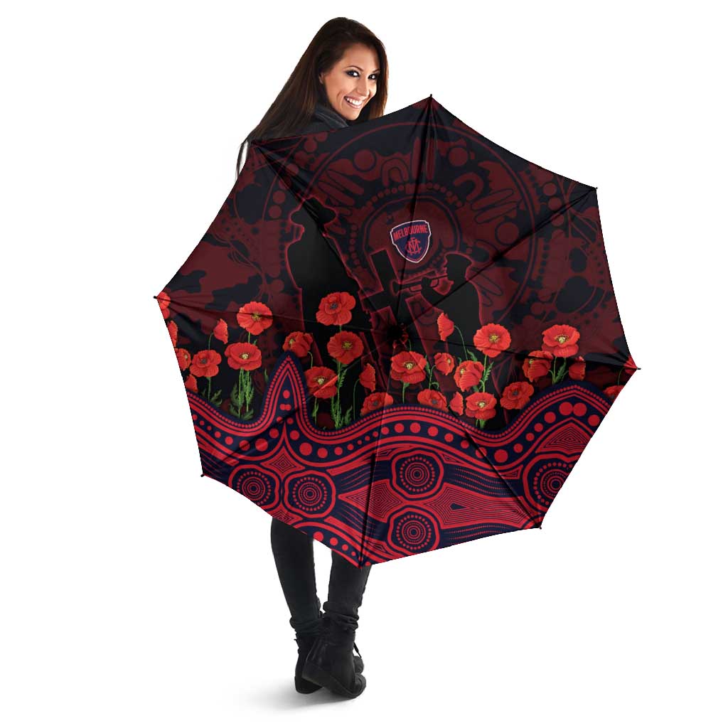Melbourne Demons ANZAC Day Umbrella Indigenous Dot Art with Poppy Flower Tribute