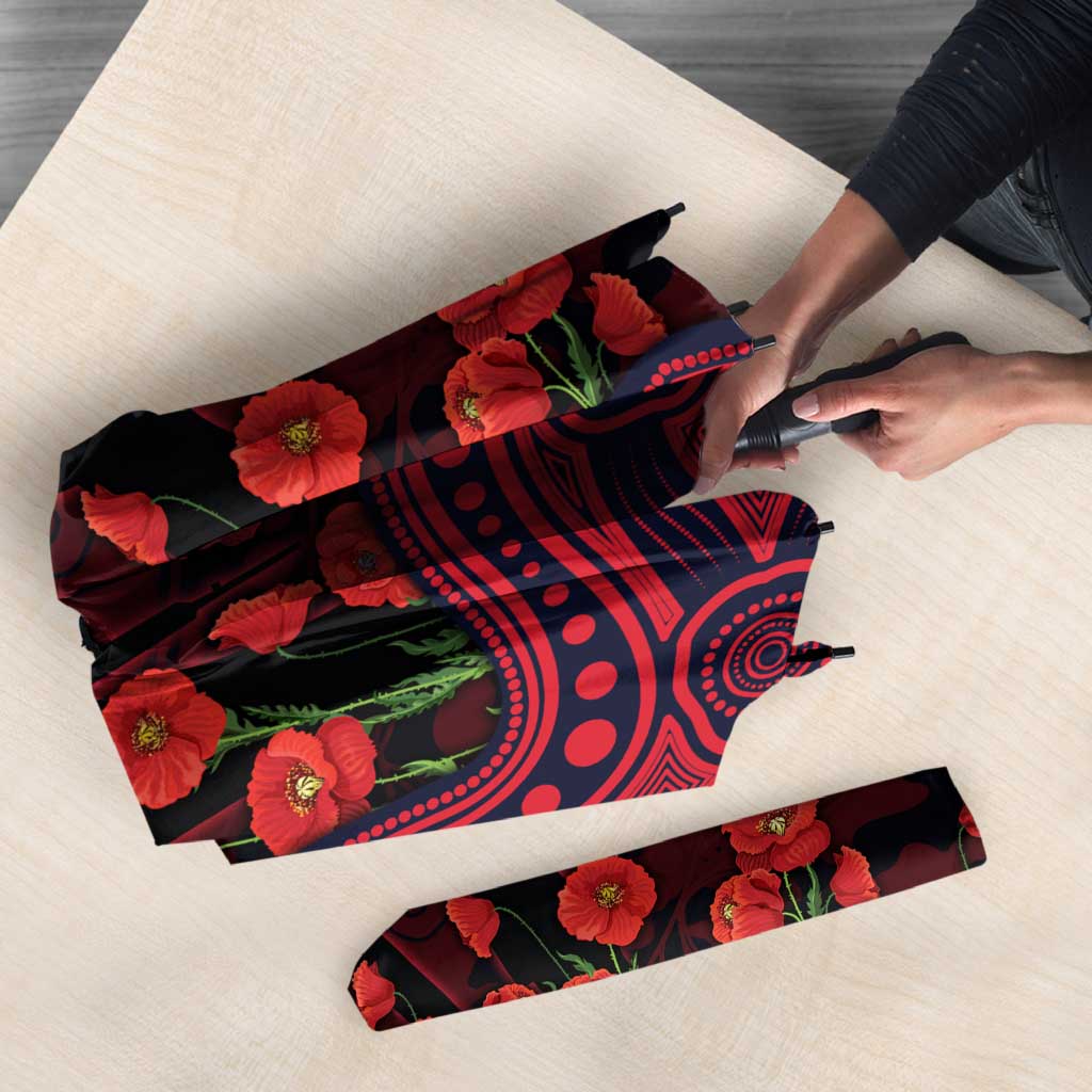 Melbourne Demons ANZAC Day Umbrella Indigenous Dot Art with Poppy Flower Tribute