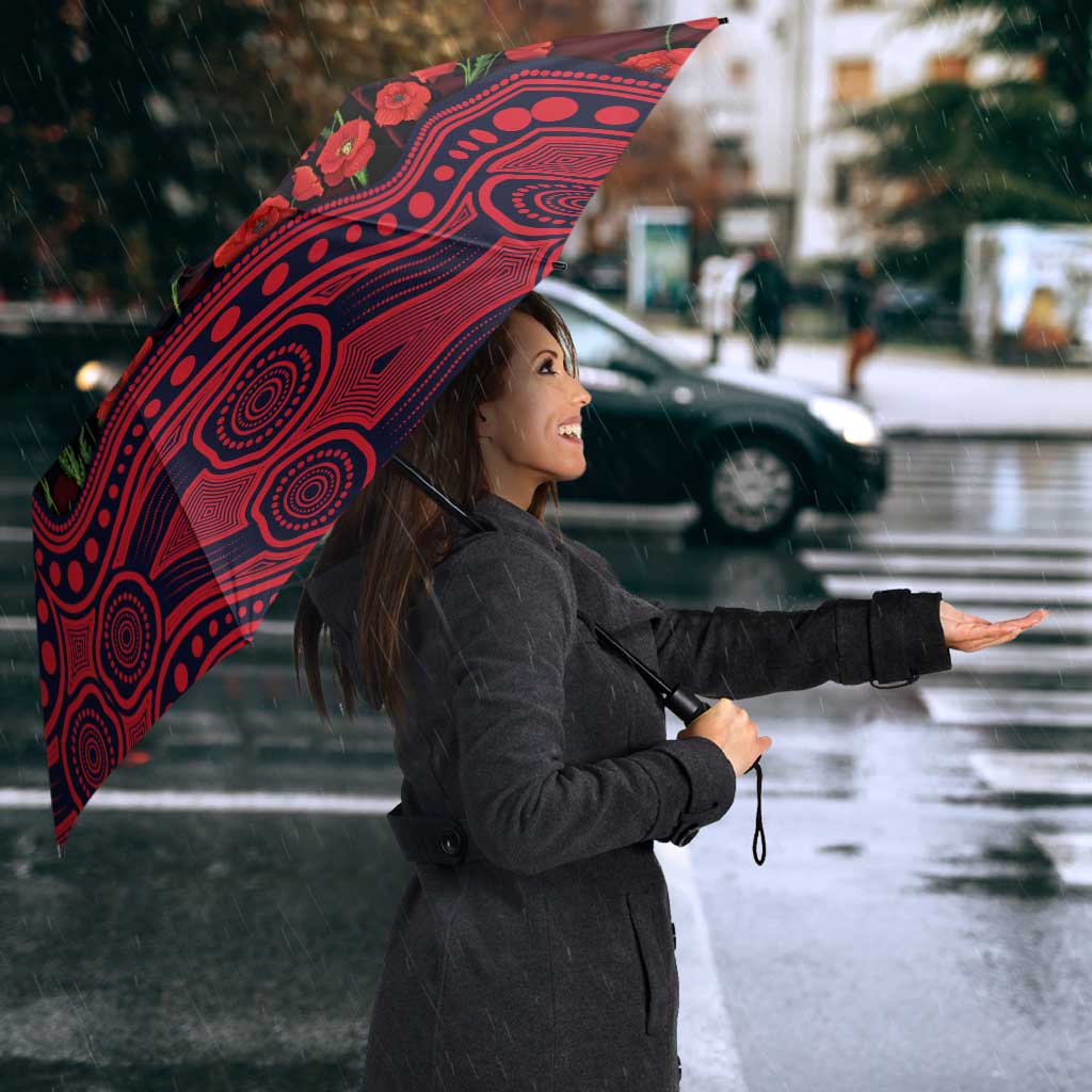 Melbourne Demons ANZAC Day Umbrella Indigenous Dot Art with Poppy Flower Tribute