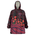 Melbourne Demons ANZAC Day Wearable Blanket Hoodie Indigenous Dot Art with Poppy Flower Tribute
