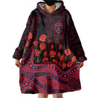 Melbourne Demons ANZAC Day Wearable Blanket Hoodie Indigenous Dot Art with Poppy Flower Tribute
