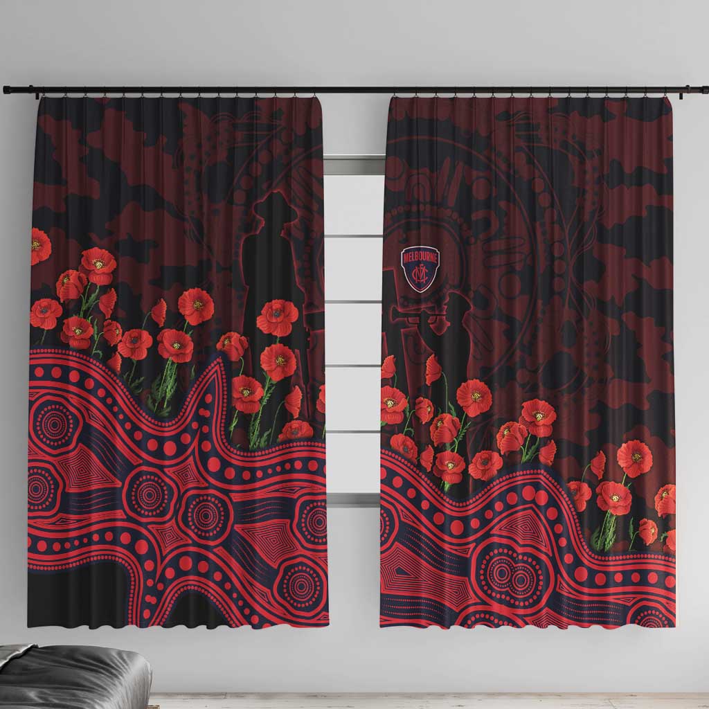 Melbourne Demons ANZAC Day Window Curtain Indigenous Dot Art with Poppy Flower Tribute