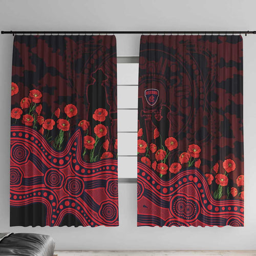 Melbourne Demons ANZAC Day Window Curtain Indigenous Dot Art with Poppy Flower Tribute