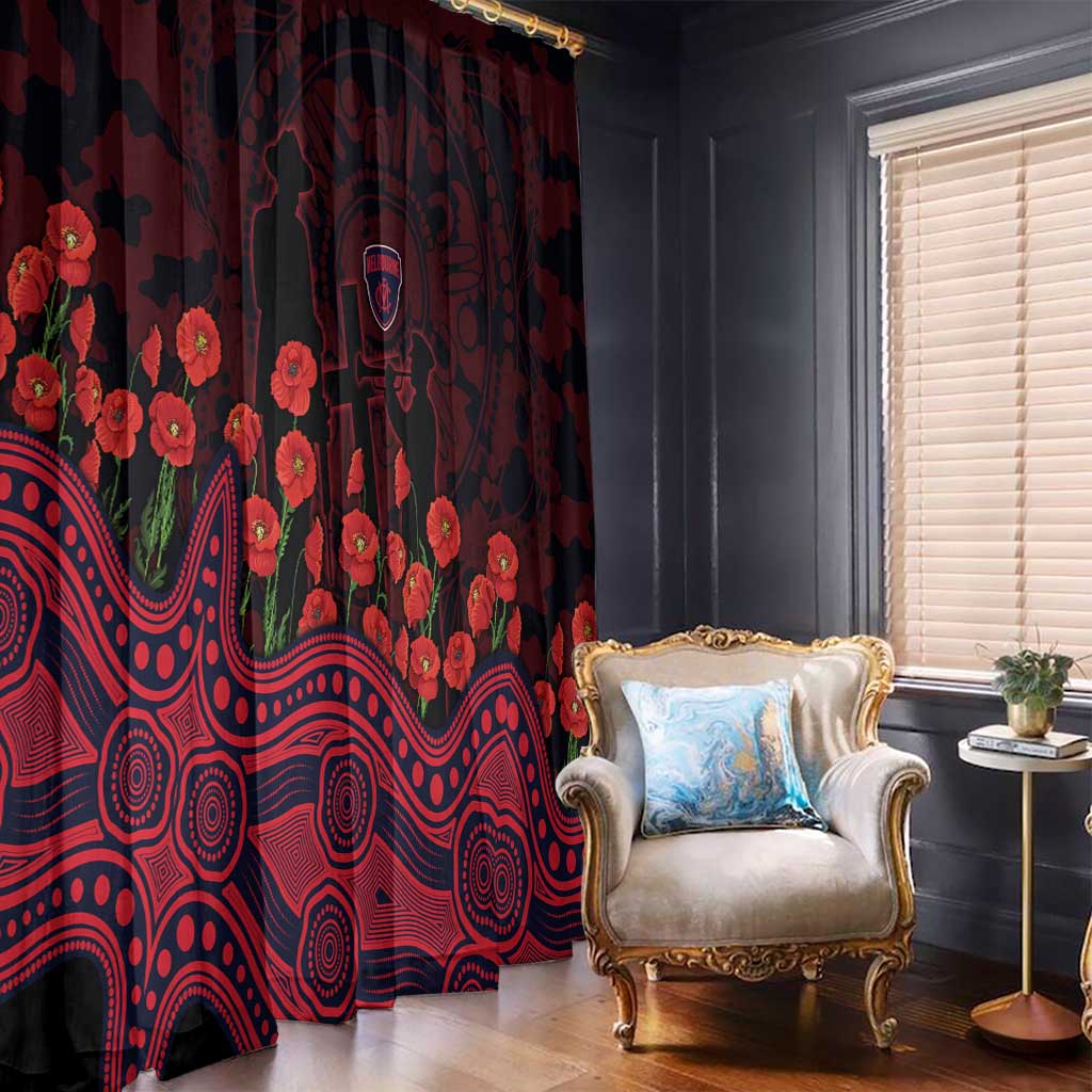 Melbourne Demons ANZAC Day Window Curtain Indigenous Dot Art with Poppy Flower Tribute