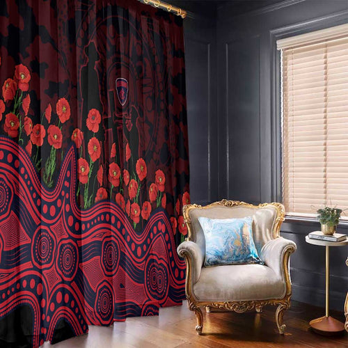 Melbourne Demons ANZAC Day Window Curtain Indigenous Dot Art with Poppy Flower Tribute
