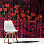 Melbourne Demons ANZAC Day Window Curtain Indigenous Dot Art with Poppy Flower Tribute