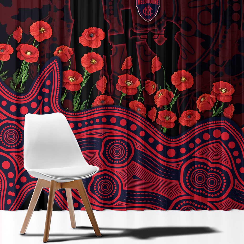 Melbourne Demons ANZAC Day Window Curtain Indigenous Dot Art with Poppy Flower Tribute