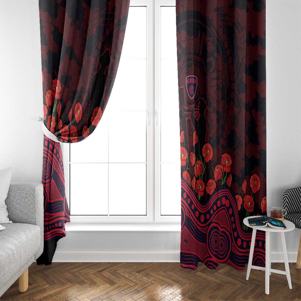 Melbourne Demons ANZAC Day Window Curtain Indigenous Dot Art with Poppy Flower Tribute