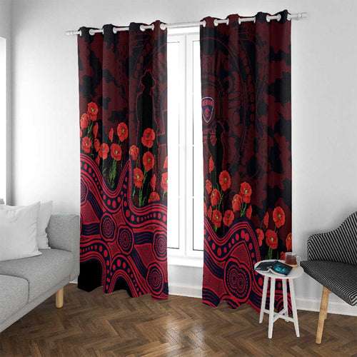 Melbourne Demons ANZAC Day Window Curtain Indigenous Dot Art with Poppy Flower Tribute