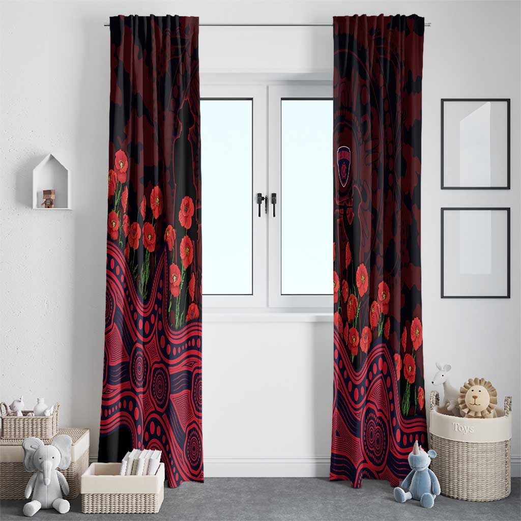 Melbourne Demons ANZAC Day Window Curtain Indigenous Dot Art with Poppy Flower Tribute