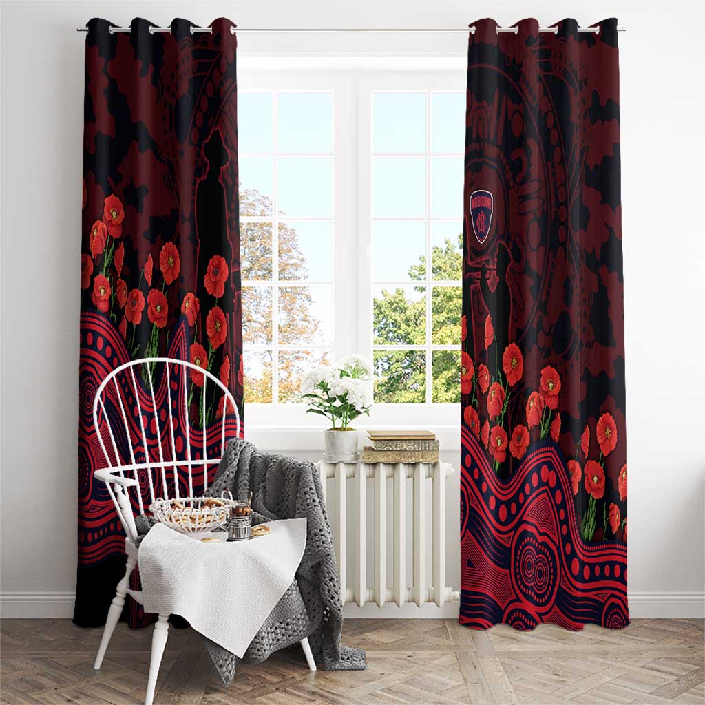 Melbourne Demons ANZAC Day Window Curtain Indigenous Dot Art with Poppy Flower Tribute