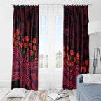 Melbourne Demons ANZAC Day Window Curtain Indigenous Dot Art with Poppy Flower Tribute