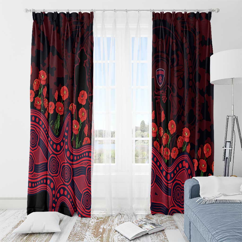 Melbourne Demons ANZAC Day Window Curtain Indigenous Dot Art with Poppy Flower Tribute