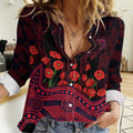 Melbourne Demons ANZAC Day Women Casual Shirt Indigenous Dot Art with Poppy Flower Tribute
