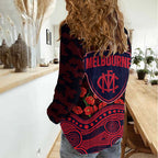 Melbourne Demons ANZAC Day Women Casual Shirt Indigenous Dot Art with Poppy Flower Tribute