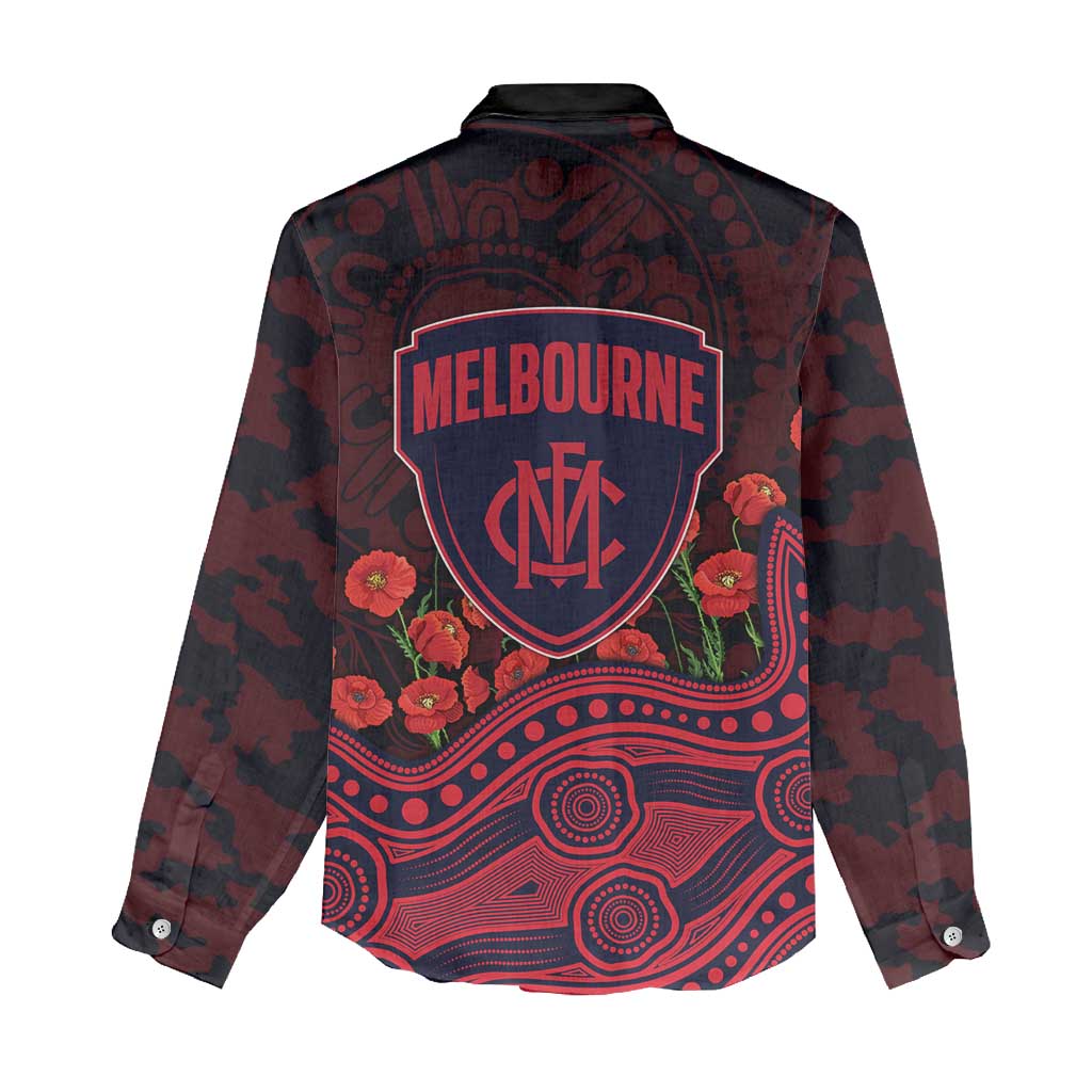 Melbourne Demons ANZAC Day Women Casual Shirt Indigenous Dot Art with Poppy Flower Tribute