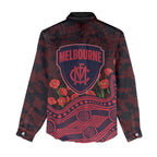 Melbourne Demons ANZAC Day Women Casual Shirt Indigenous Dot Art with Poppy Flower Tribute