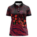 Melbourne Demons ANZAC Day Women Polo Shirt Indigenous Dot Art with Poppy Flower Tribute