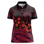 Melbourne Demons ANZAC Day Women Polo Shirt Indigenous Dot Art with Poppy Flower Tribute