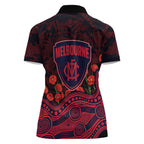 Melbourne Demons ANZAC Day Women Polo Shirt Indigenous Dot Art with Poppy Flower Tribute