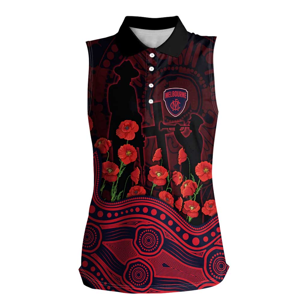 Melbourne Demons ANZAC Day Women Sleeveless Polo Shirt Indigenous Dot Art with Poppy Flower Tribute