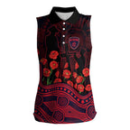 Melbourne Demons ANZAC Day Women Sleeveless Polo Shirt Indigenous Dot Art with Poppy Flower Tribute