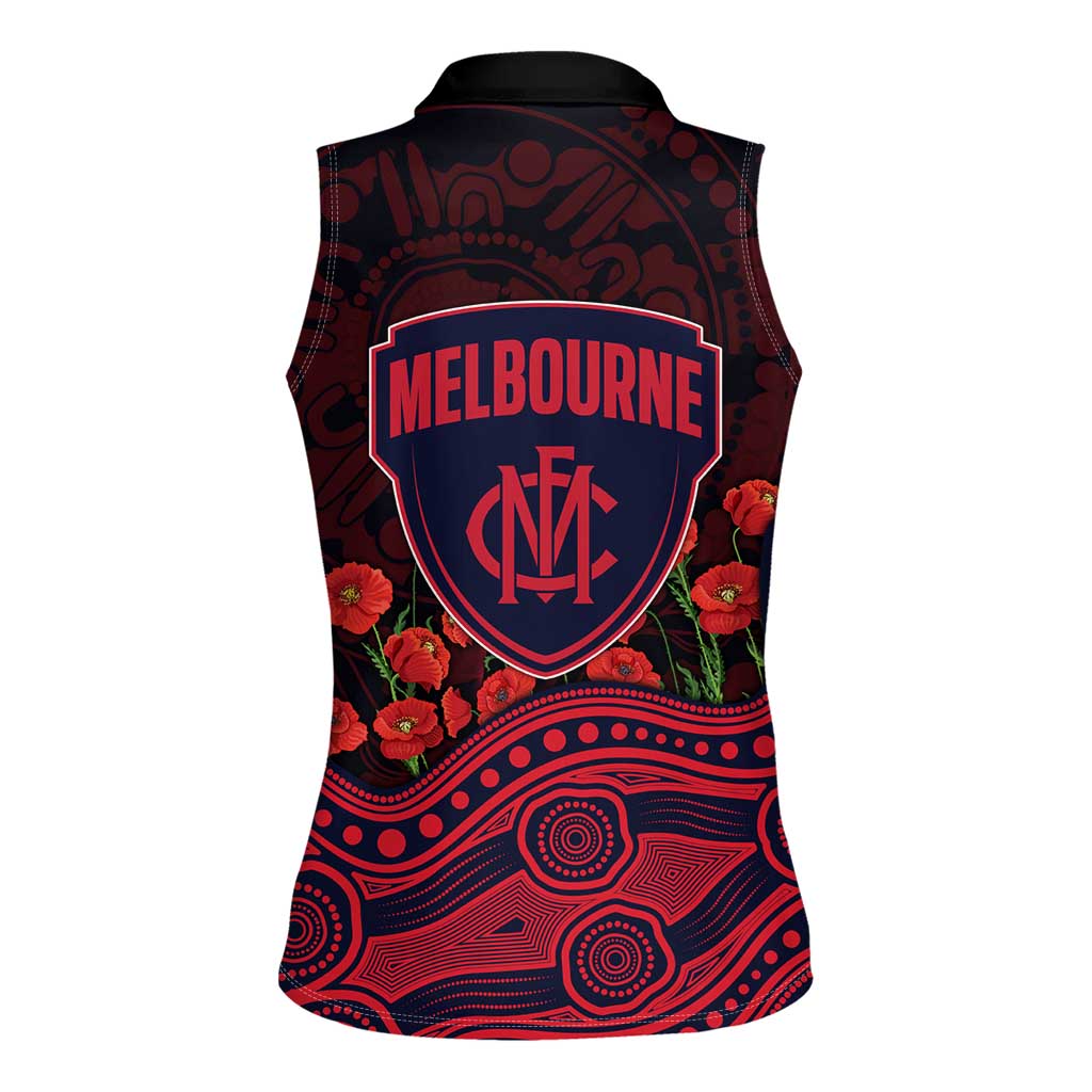 Melbourne Demons ANZAC Day Women Sleeveless Polo Shirt Indigenous Dot Art with Poppy Flower Tribute