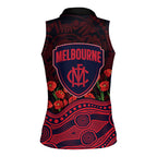 Melbourne Demons ANZAC Day Women Sleeveless Polo Shirt Indigenous Dot Art with Poppy Flower Tribute