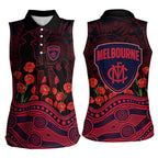 Melbourne Demons ANZAC Day Women Sleeveless Polo Shirt Indigenous Dot Art with Poppy Flower Tribute