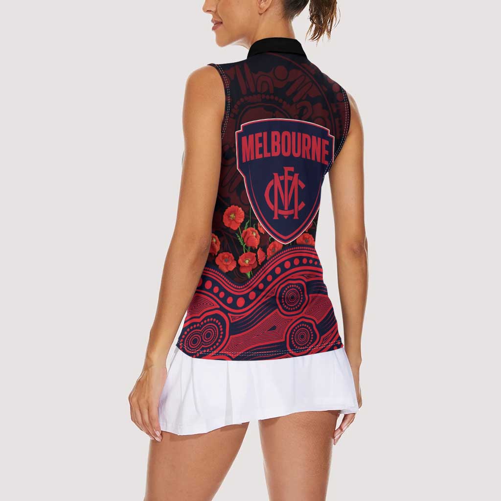Melbourne Demons ANZAC Day Women Sleeveless Polo Shirt Indigenous Dot Art with Poppy Flower Tribute