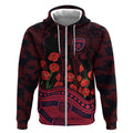 Melbourne Demons ANZAC Day Zip Hoodie Indigenous Dot Art with Poppy Flower Tribute