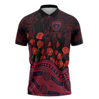 Melbourne Demons ANZAC Day Zipper Polo Shirt Indigenous Dot Art with Poppy Flower Tribute