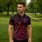 Melbourne Demons ANZAC Day Zipper Polo Shirt Indigenous Dot Art with Poppy Flower Tribute