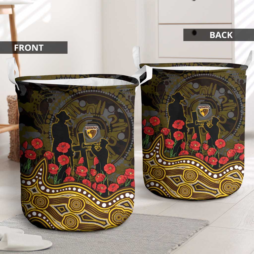 Hawthorn Hawks ANZAC Day Laundry Basket Indigenous Dot Art with Poppy Flower Tribute