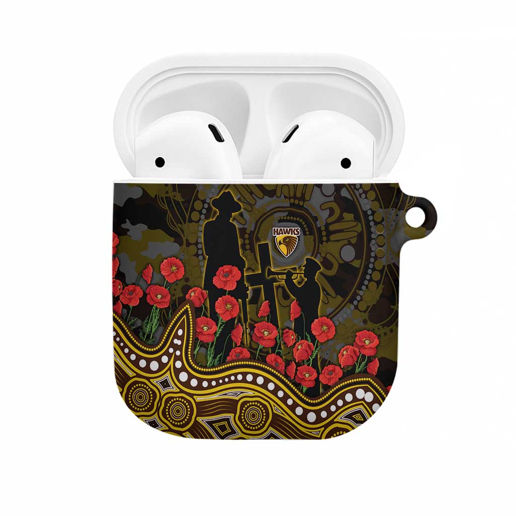 Hawthorn Hawks ANZAC Day AirPods Case Indigenous Dot Art with Poppy Flower Tribute