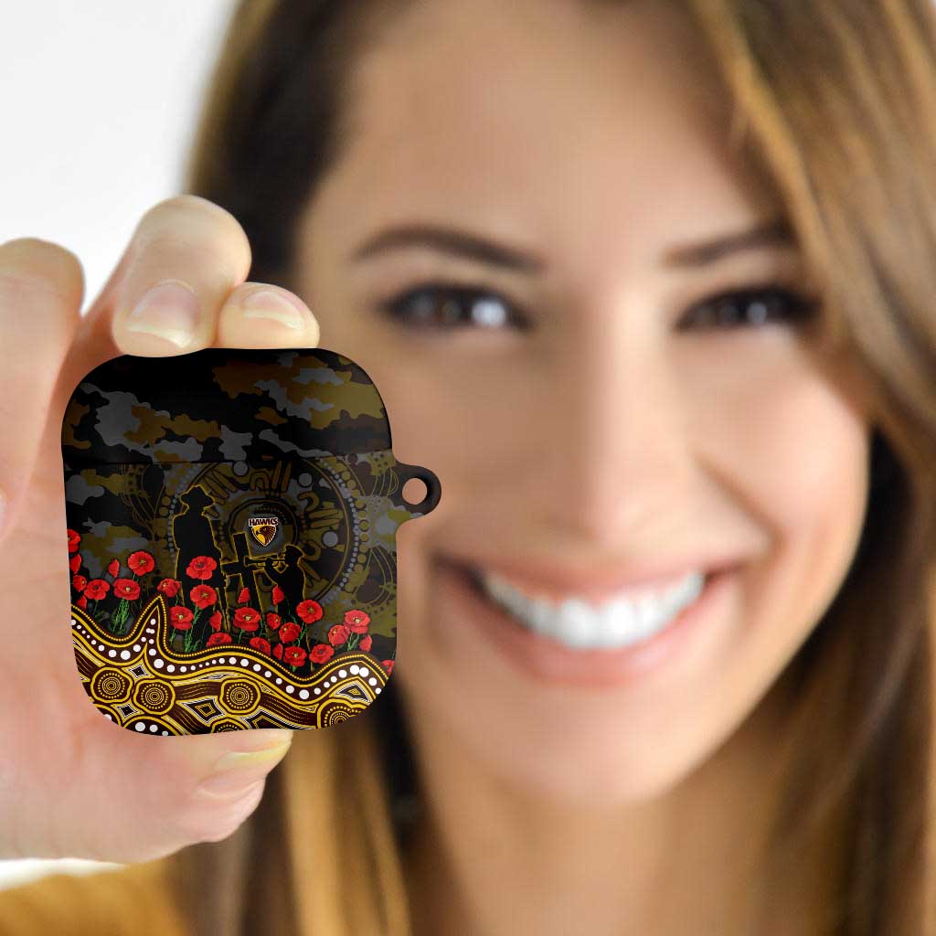 Hawthorn Hawks ANZAC Day AirPods Case Indigenous Dot Art with Poppy Flower Tribute