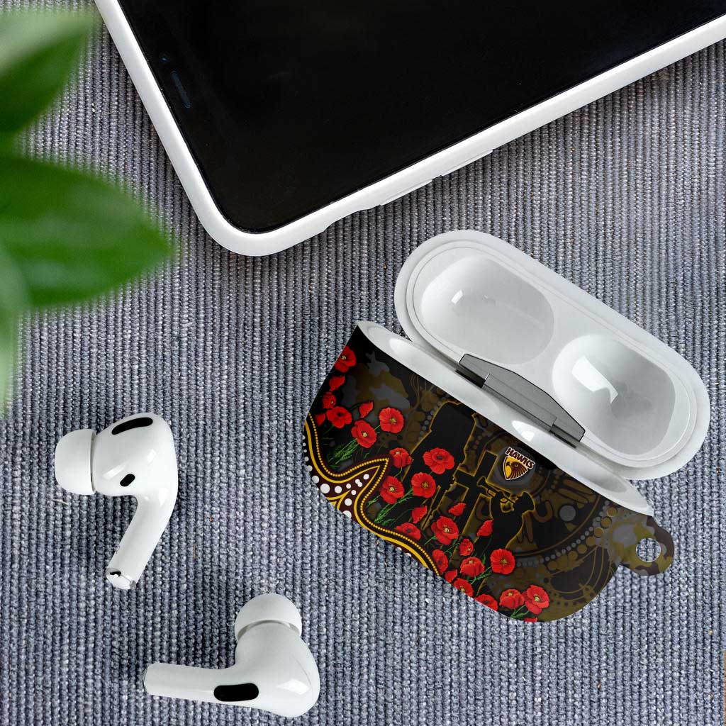 Hawthorn Hawks ANZAC Day AirPods Case Indigenous Dot Art with Poppy Flower Tribute