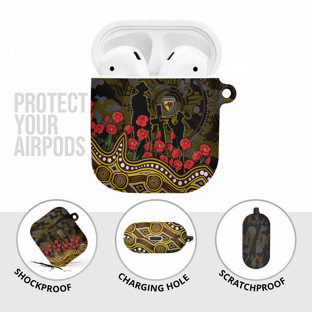 Hawthorn Hawks ANZAC Day AirPods Case Indigenous Dot Art with Poppy Flower Tribute