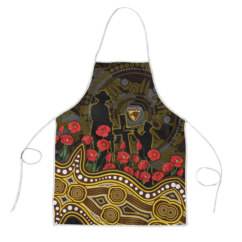 Hawthorn Hawks ANZAC Day Apron Indigenous Dot Art with Poppy Flower Tribute