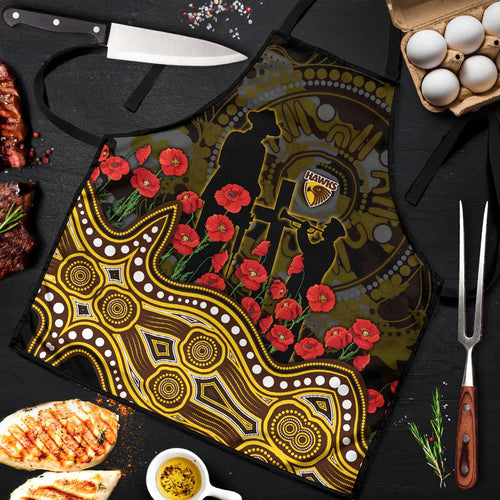 Hawthorn Hawks ANZAC Day Apron Indigenous Dot Art with Poppy Flower Tribute