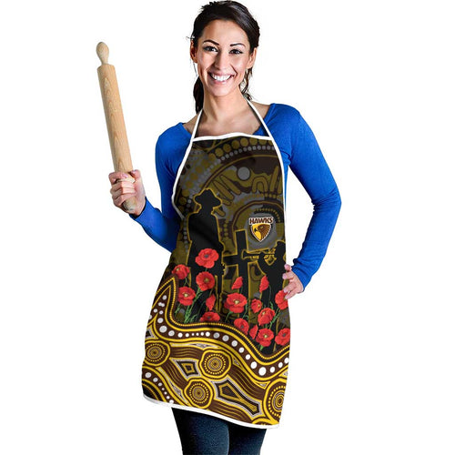 Hawthorn Hawks ANZAC Day Apron Indigenous Dot Art with Poppy Flower Tribute
