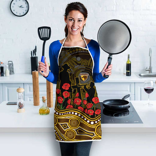 Hawthorn Hawks ANZAC Day Apron Indigenous Dot Art with Poppy Flower Tribute